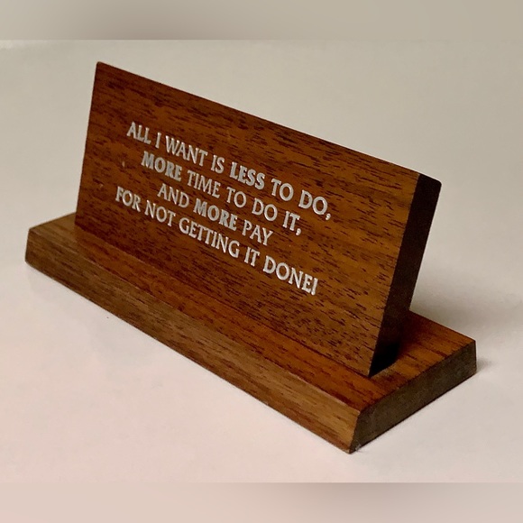 1970s Vintage Solid Walnut Wooden Work Office Desk Sign Plaque - Picture 3 of 16